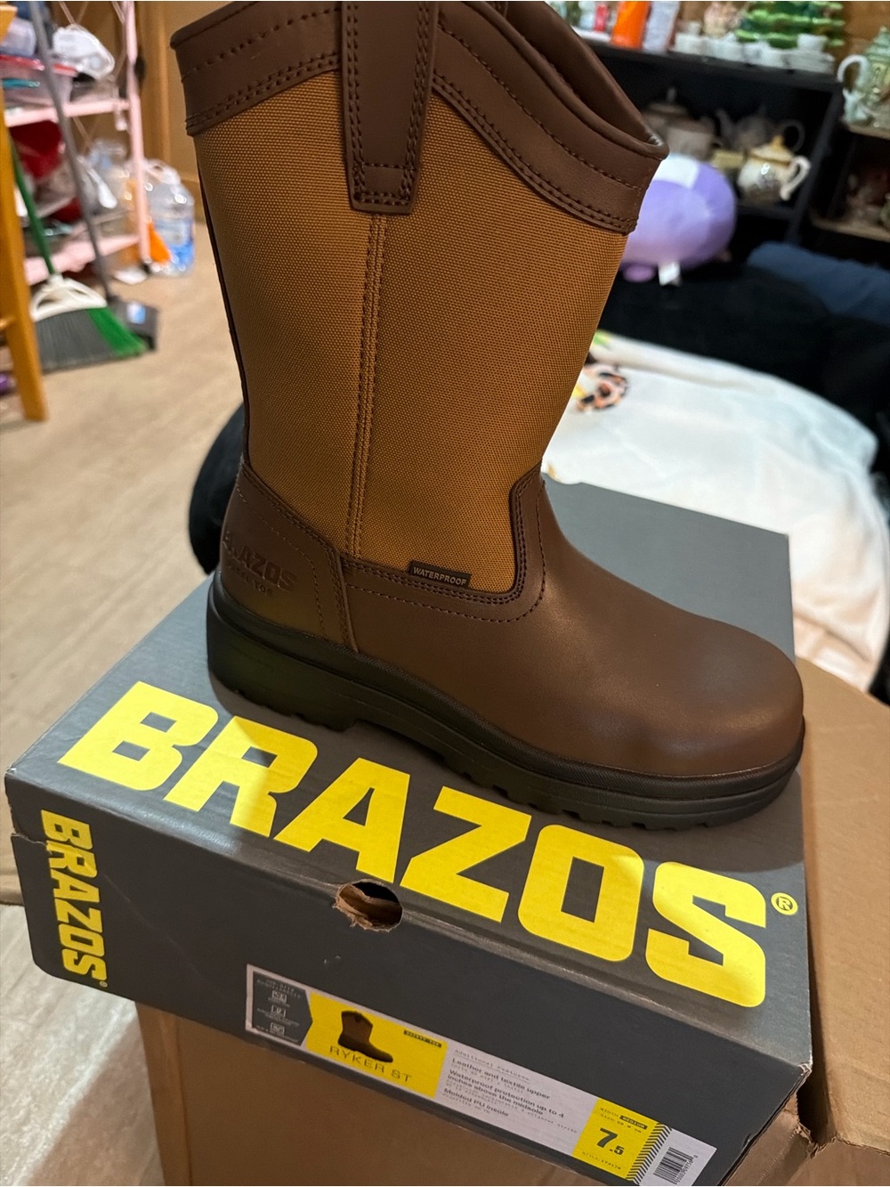Brazos Roper ST Waterproof Work Boots Brown Men’s Size 7.5 New